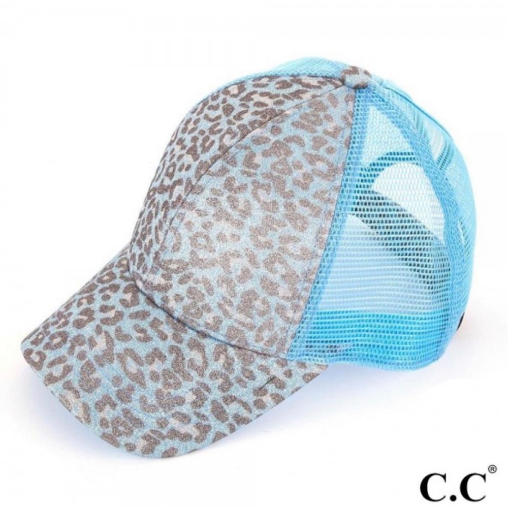C.C Brand Glittery Leopard Pony Cap